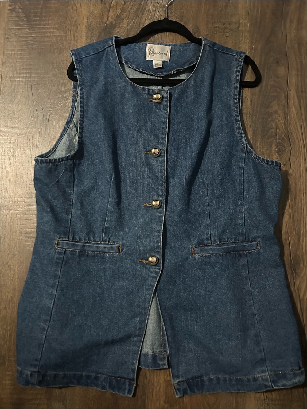 Renaissance Denim Button-Front Vest in Dark Blue